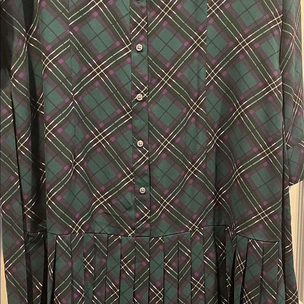UNTUCKit Green Plaid Long Sleeve Dress With a Belt.Size 16 - Picture 3 of 16